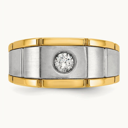 IBGoodman Men's Polished and Satin Diamond Complete Ring, 14K Two-tone