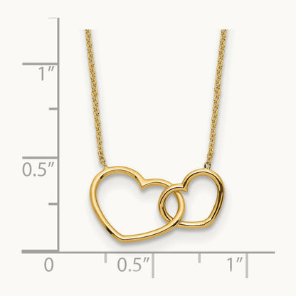 Polished Double Heart Necklace, 14K
