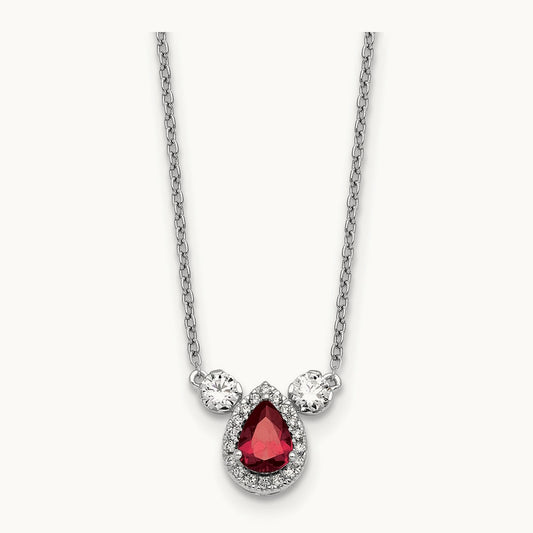 Created Ruby 3 Stone Necklace, 0.50 ct tw Lab-Grown Diamond