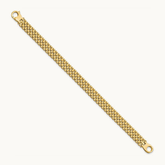 Brushed and Polished Basket Weave Pattern 7.5in Bracelet, 14K