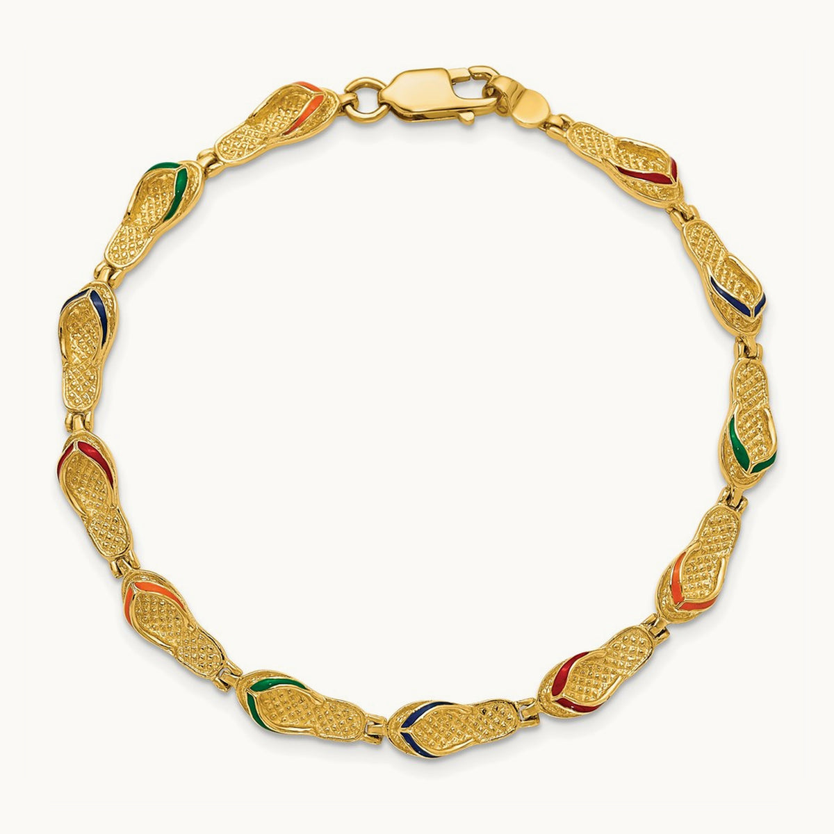 Multi-Color Enamel Flip Flop Bracelet, 14K