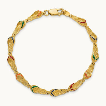 Multi-Color Enamel Flip Flop Bracelet, 14K