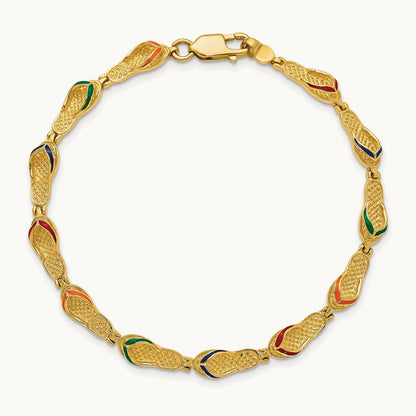 Multi-Color Enamel Flip Flop Bracelet, 14K