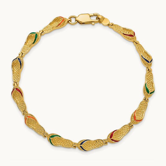 Multi-Color Enamel Flip Flop Bracelet, 14K