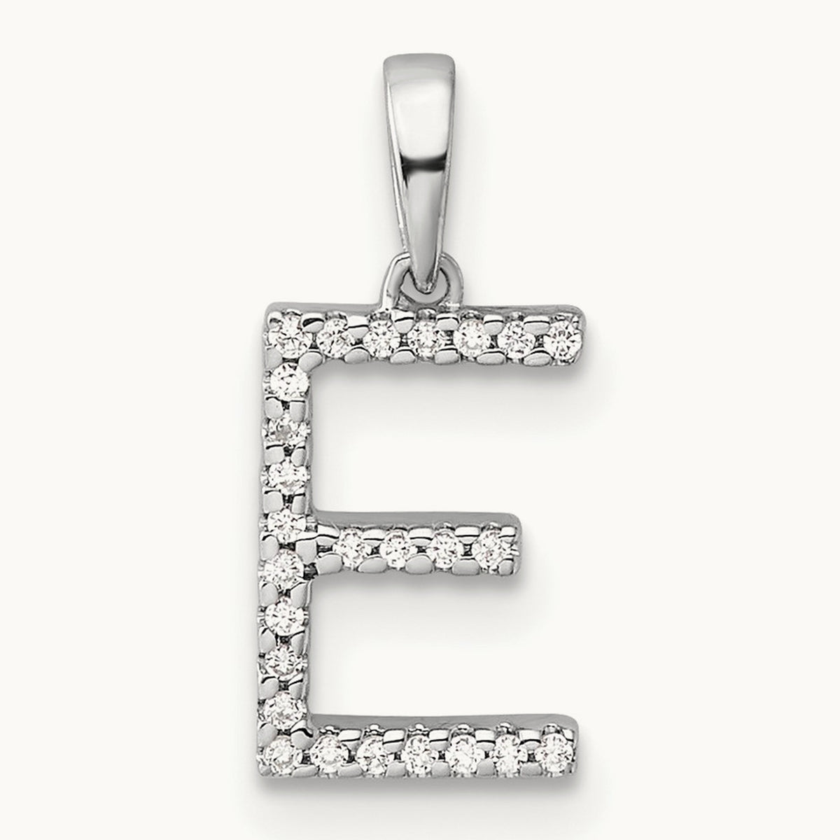 Diamond Letter E Initial Pendant, 14K White Gold