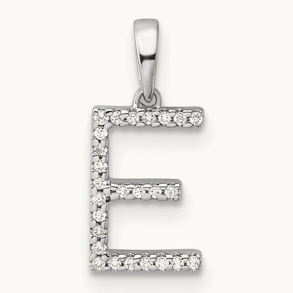 Diamond Letter E Initial Pendant, 14K White Gold