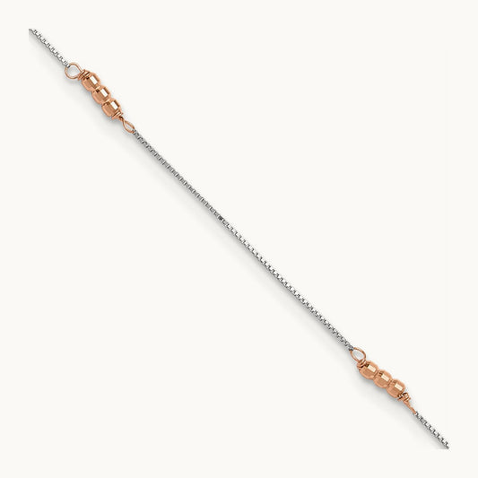 Mirror Beaded 9in Plus 1in ext. Anklet, 14K Two-tone
