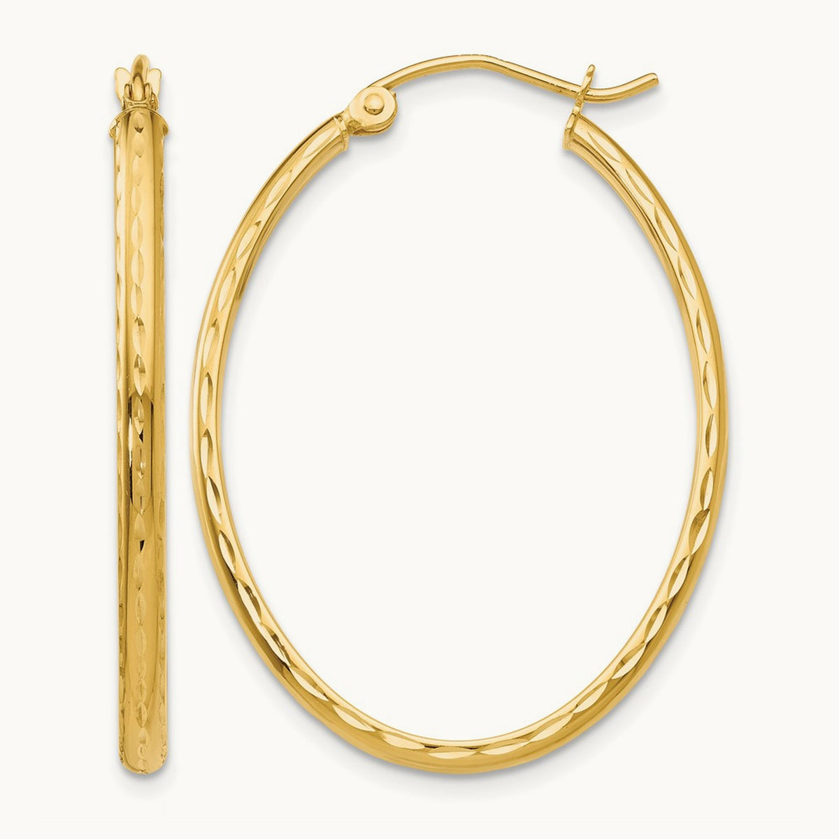 Lightweight Diamond-cut Oval Hoop Earrings — 14K Yellow Gold, 25.5mm