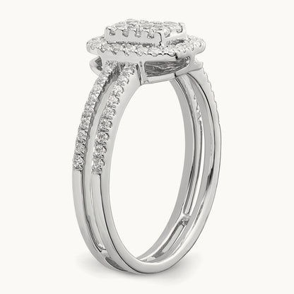Rectangle Halo Cluster Engagement Ring, 0.50 ct tw