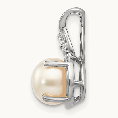 Freshwater Cultured Pearl and Diamond Pendant — 14K White Gold, 13.5mm
