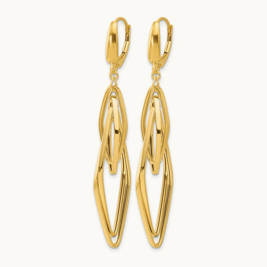 Polished Diamond Shaped Dangle Earrings, 14K — Leslie's