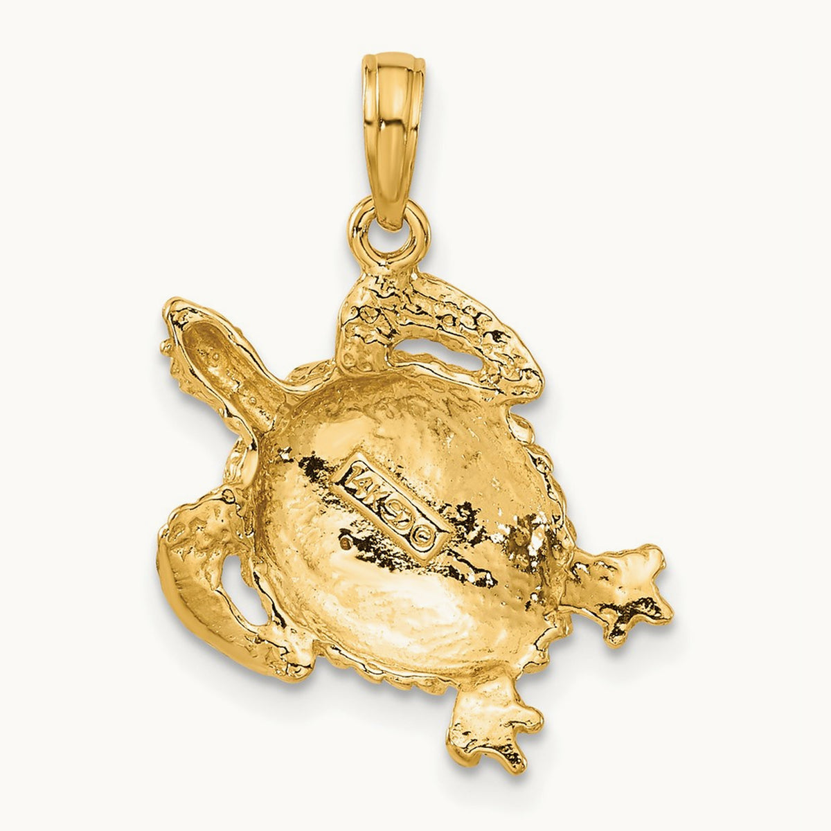 Solid Polished Open-Backed Turtle Pendant — 14K Yellow Gold
