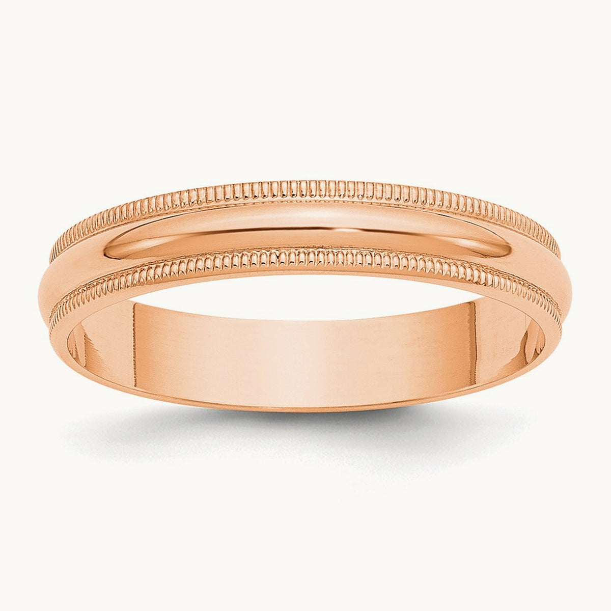 Lightweight Milgrain Half Round Band — 14K Rose Gold, 4mm