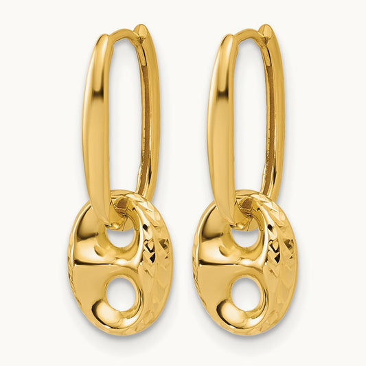 Polished/Dia-cut Mariner Bead Hinged Hoop Earrings, 14K — Leslie's