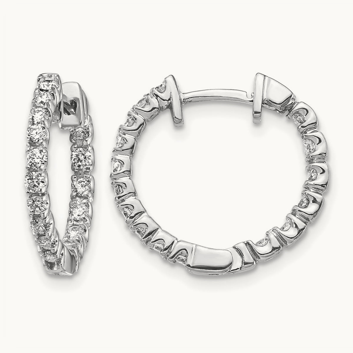 A Diamond Hinged Hoop Earrings, 14K White Gold