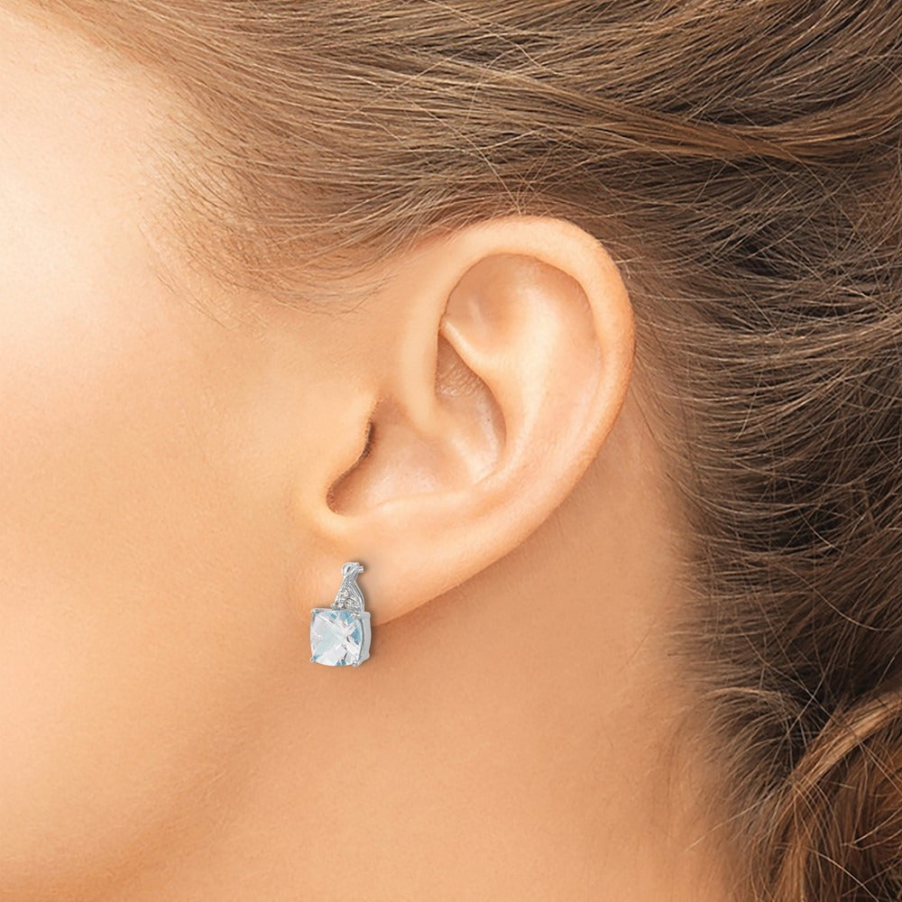 Checkerboard Aquamarine and Diamond Earrings — 14K White Gold
