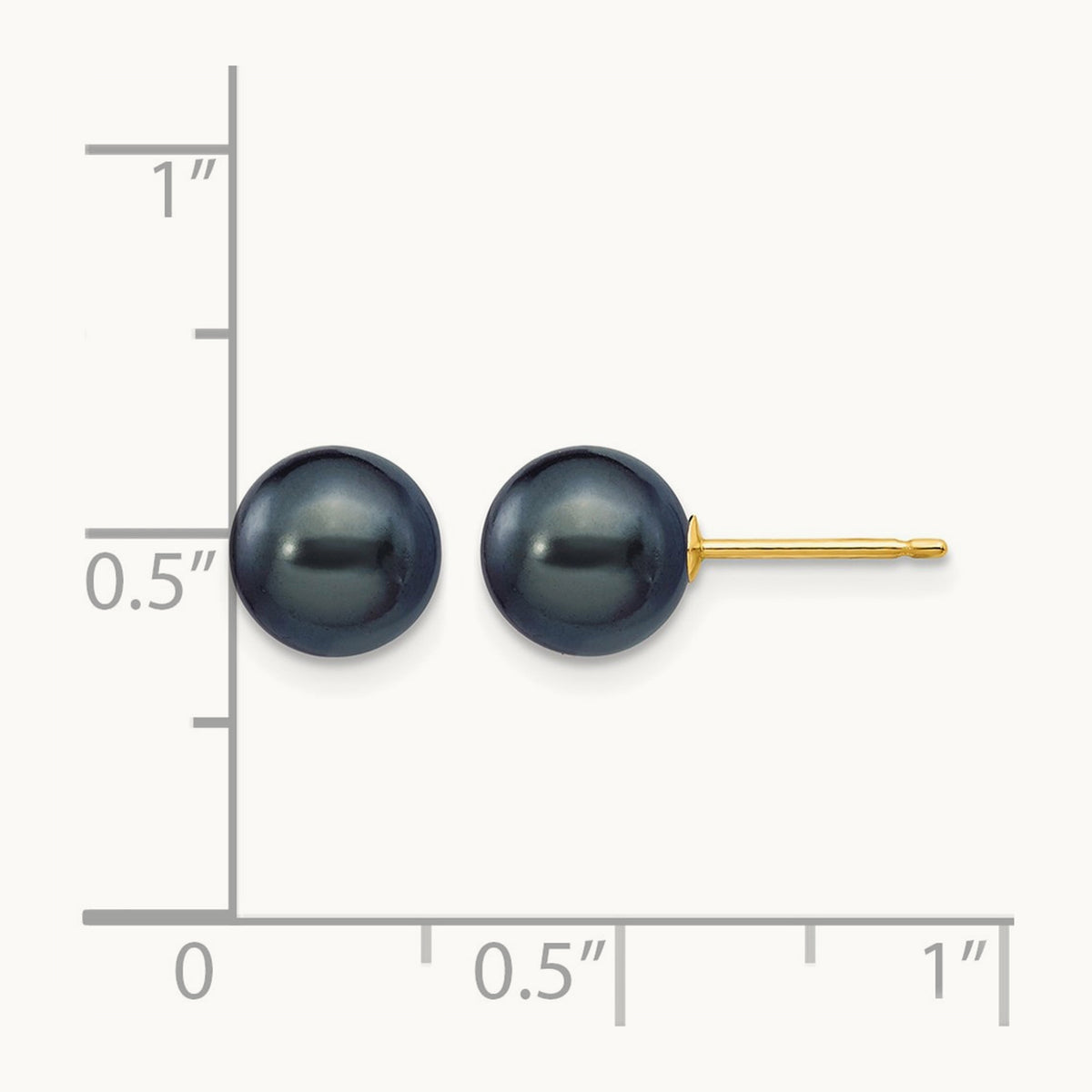 7- Black Round Freshwater Cultured Pearl Stud Post Earrings, 8mm, 14K