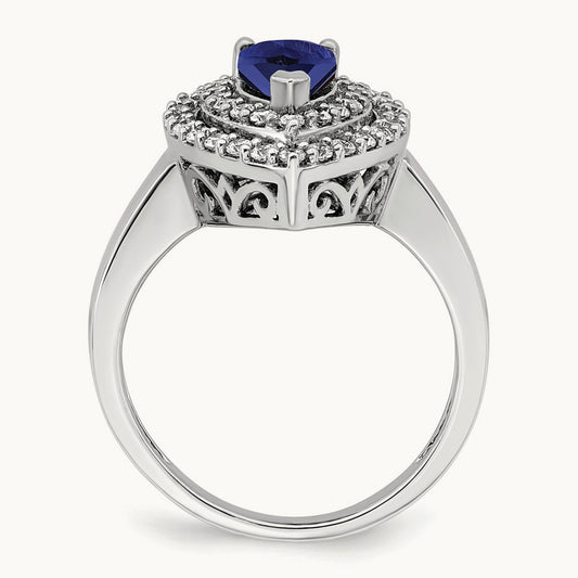 Created Blue Sapphire Ring, 0.50 ct tw Lab-Grown Diamond