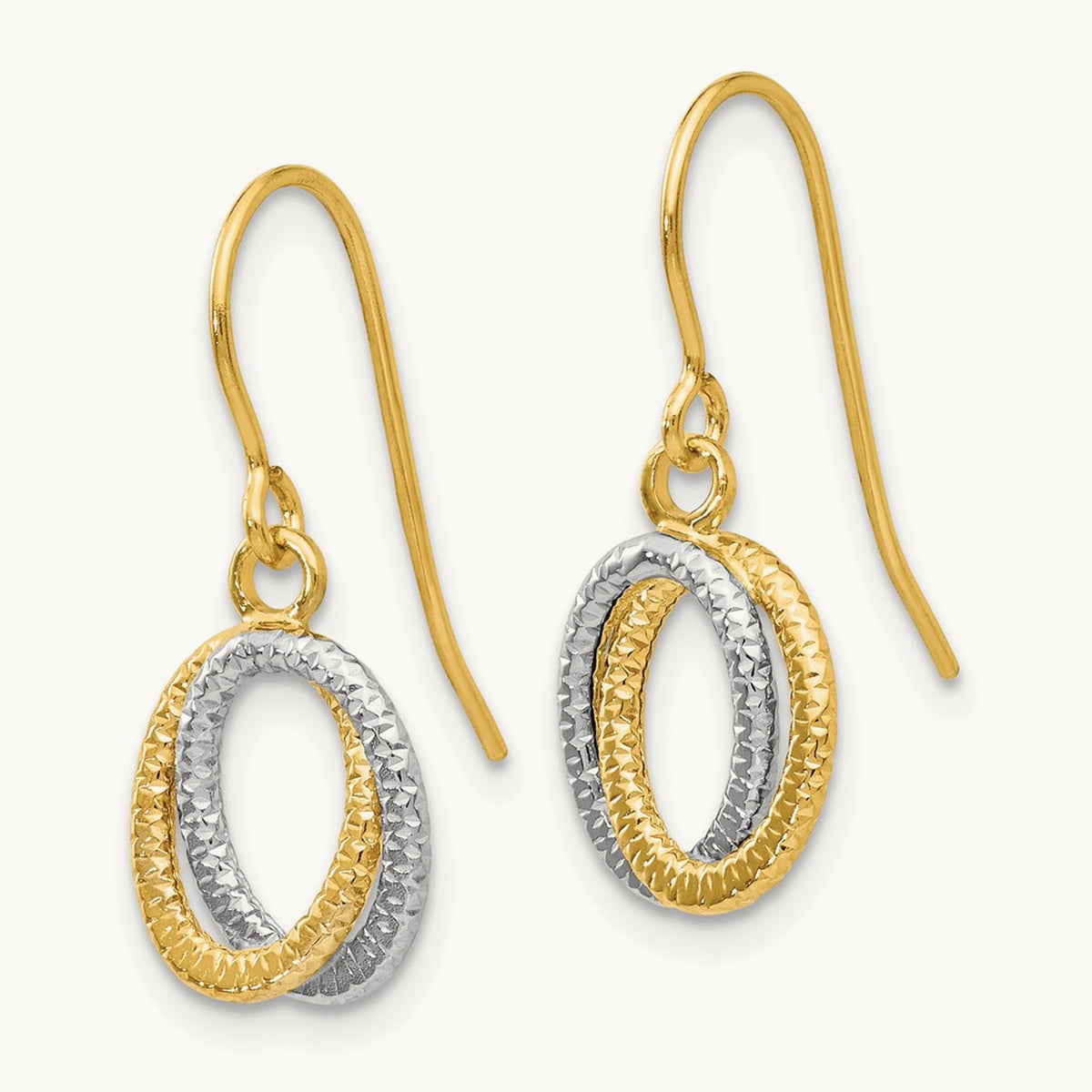 Textured Fancy Dangle Earrings — 14K Two-Tone Gold