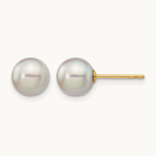 6- Round Grey Saltwater Akoya Cultured Pearl Stud Post Earrings, 7mm, 14K