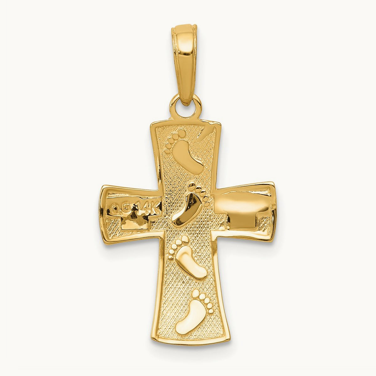 w/Rhodium Footprints Cross Pendant, 14K
