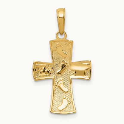 w/Rhodium Footprints Cross Pendant, 14K