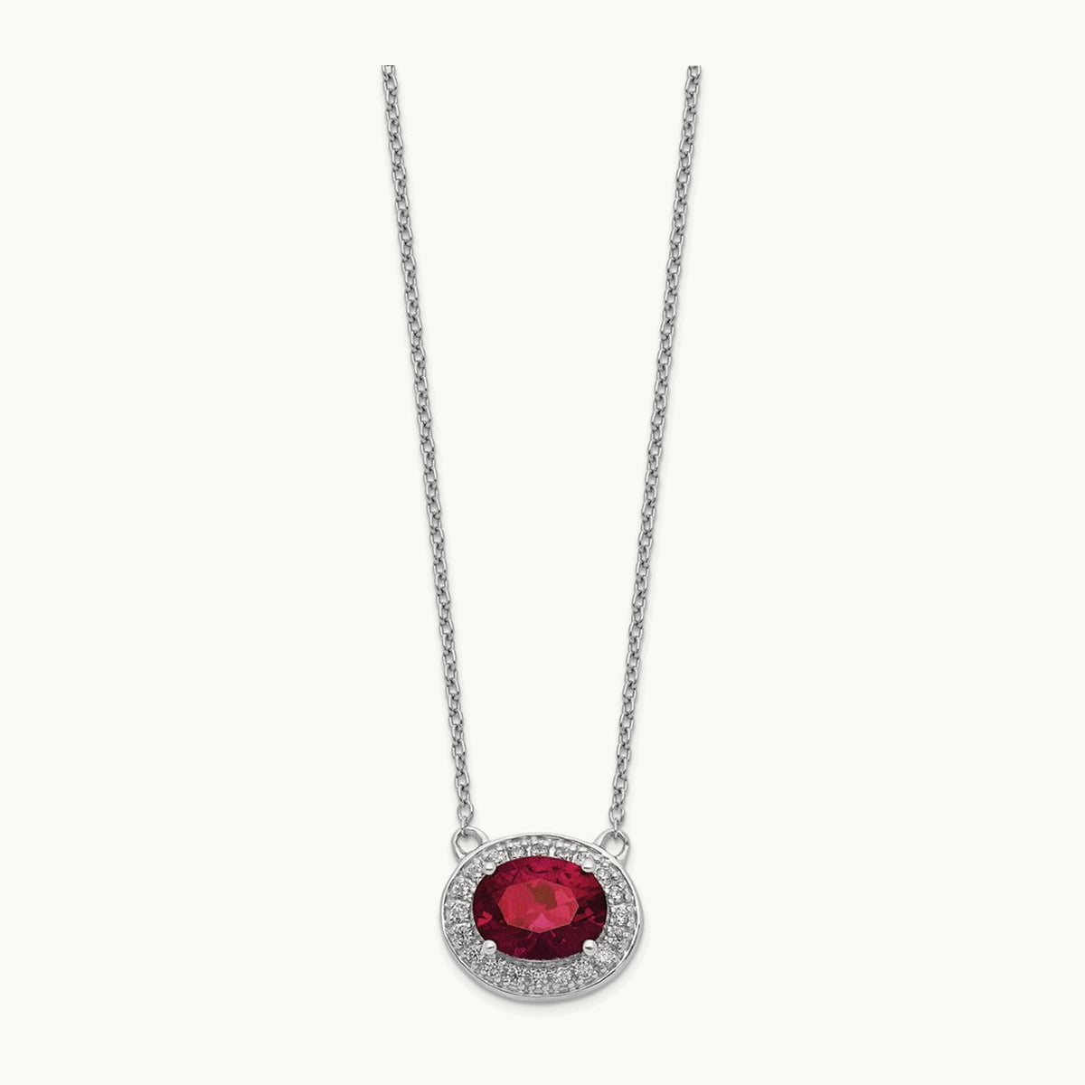 Diamond and Oval Ruby 18 inch Necklace, 14K White Gold