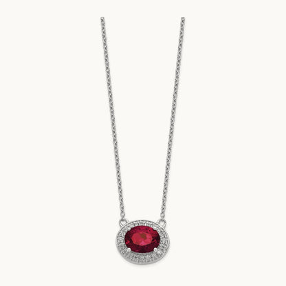 Diamond and Oval Ruby 18 inch Necklace, 14K White Gold