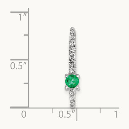 Diamond and Emerald Fancy Chain Slide, 14K White Gold
