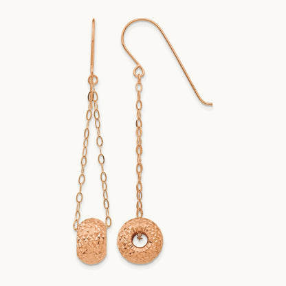 Chain with Diamond-cut Puff Donut Bead Earrings — 14K Rose Gold
