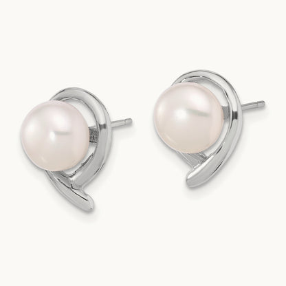 7- Button White FWC Pearl Post Earrings, 8mm, 14K White Gold