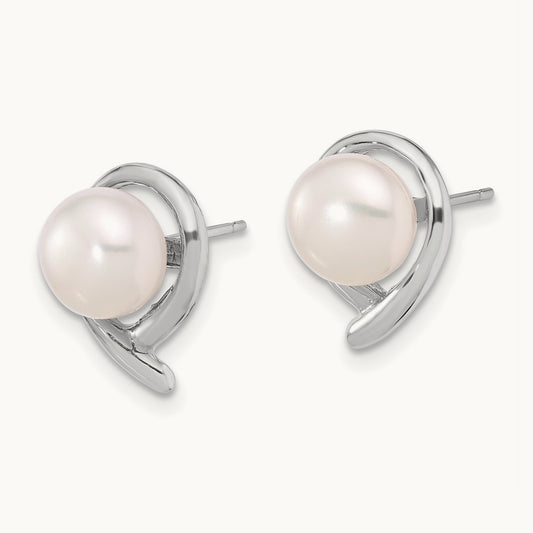 7- Button White FWC Pearl Post Earrings, 8mm, 14K White Gold