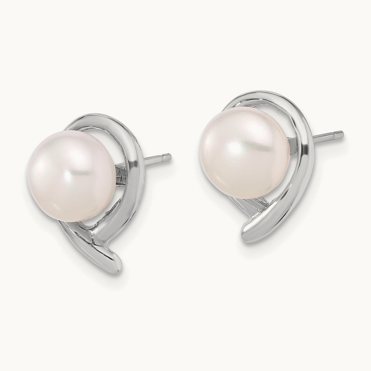 7- Button White FWC Pearl Post Earrings, 8mm, 14K White Gold