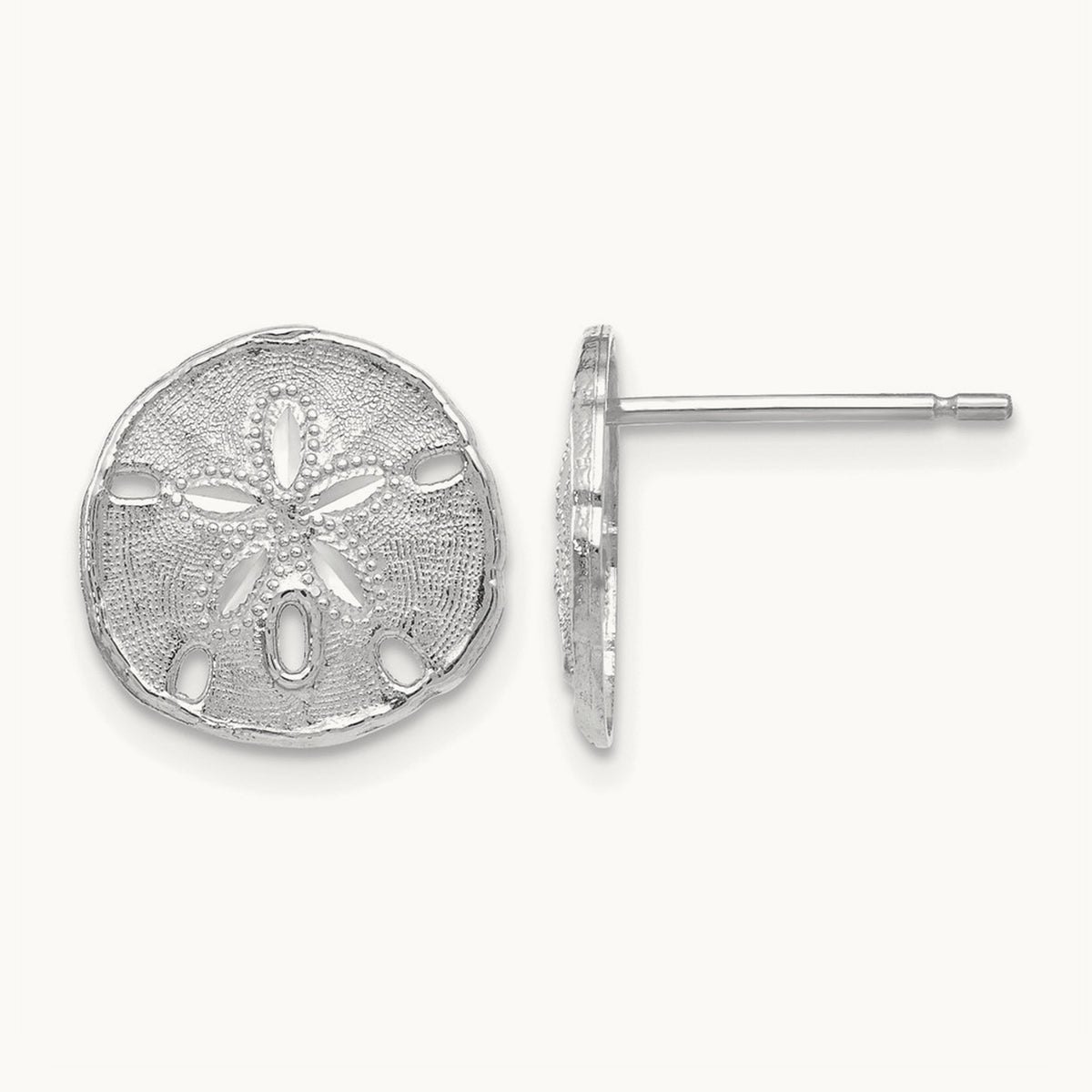 Sand Dollar Post Earrings — 14K White Gold