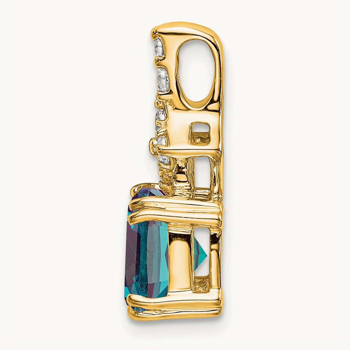 Created Alexandrite Pendant, 0.20 ct tw Lab-Grown Diamond — 14K Yellow Gold