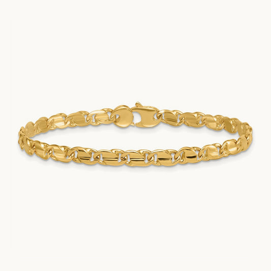 Polished Fancy Flat Link Bracelet, 4.5mm, 14K