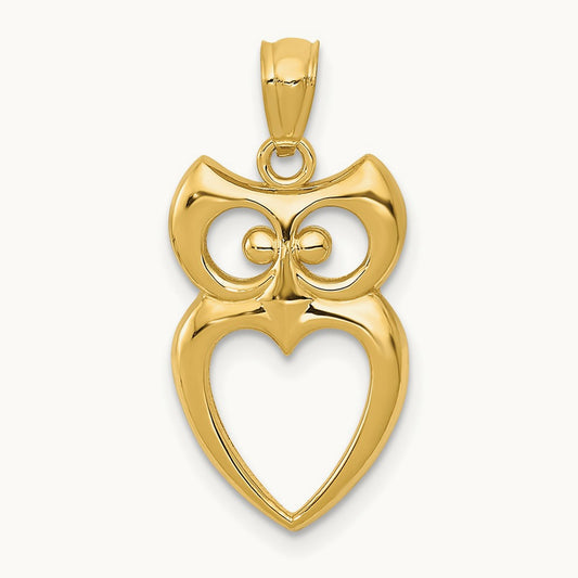 Polished Cut-out Owl Pendant, 14K Gold