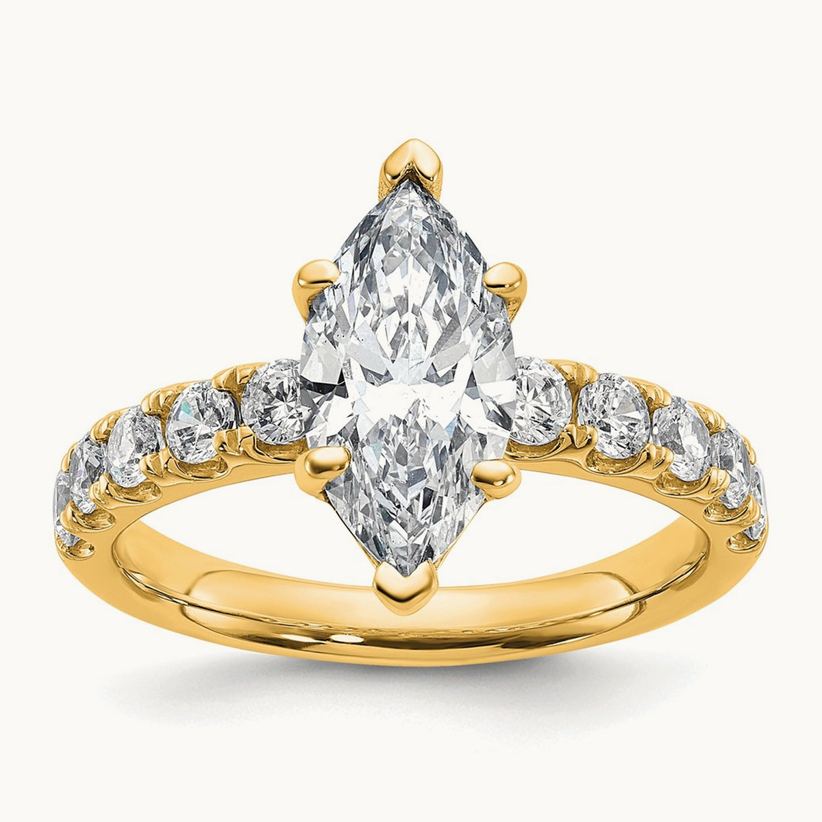 Cert 2 3/4ct Lab Grown Dia VS+ F+ Marquise Comp Eng Ring, 14K