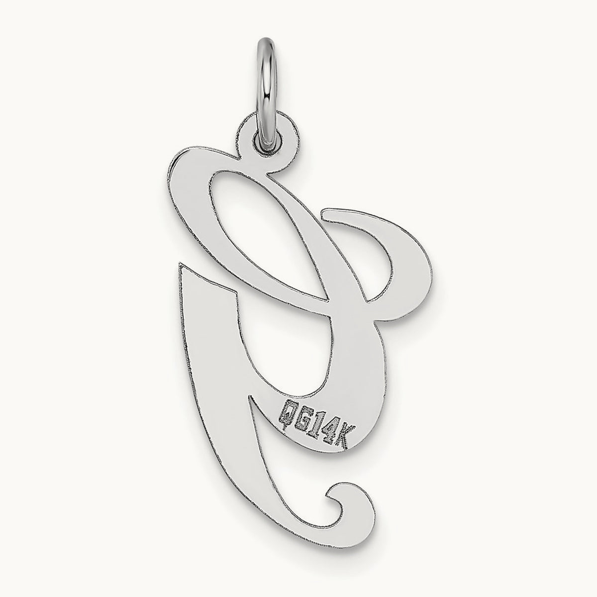 Large Fancy Script Initial Charm — 14K White Gold, G