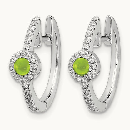 Diamond and Cabochon Peridot Earrings, 14K White Gold