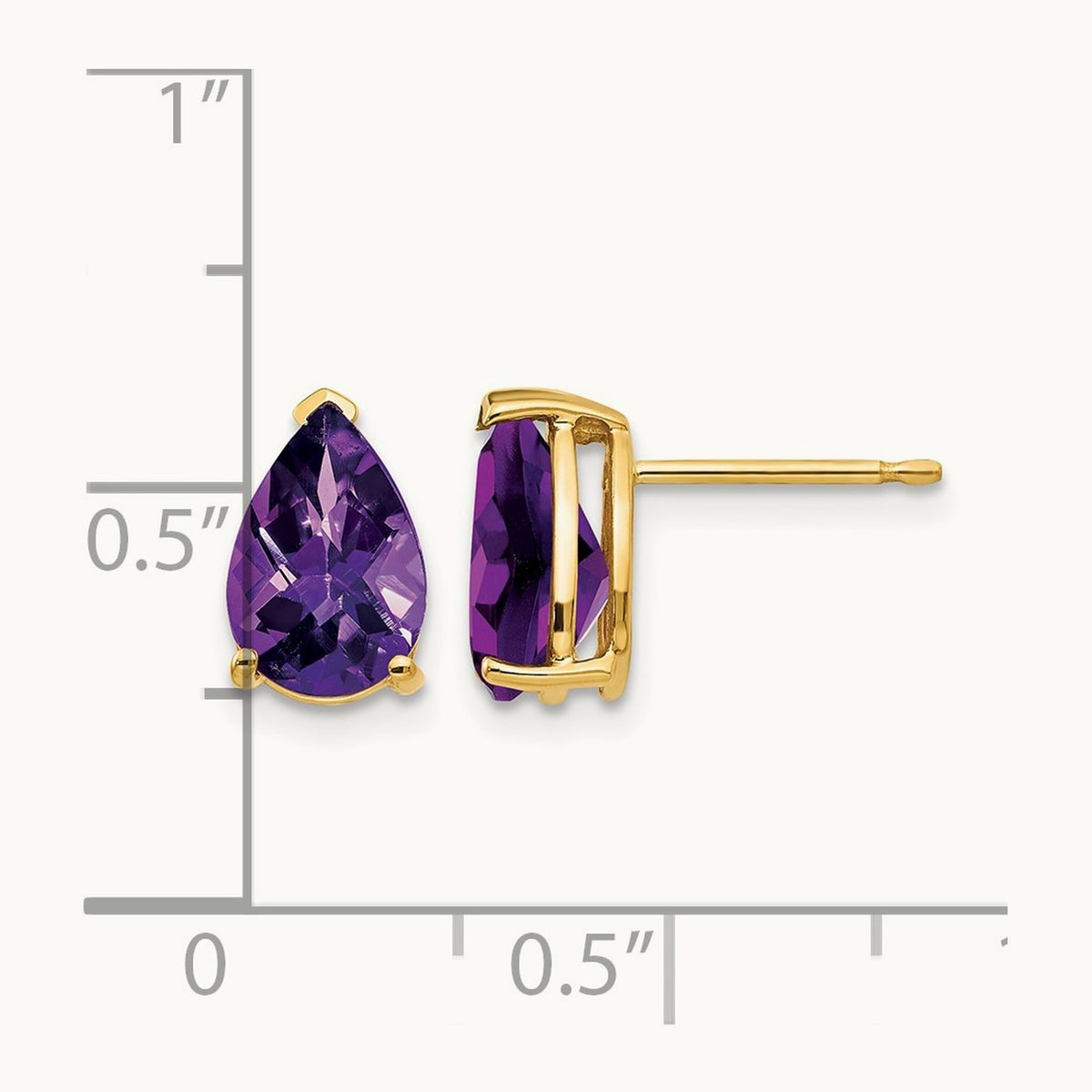 9x6mm Pear Amethyst Checker Earrings, 14K