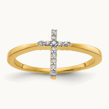 Diamond Cross Ring — 14K Yellow Gold