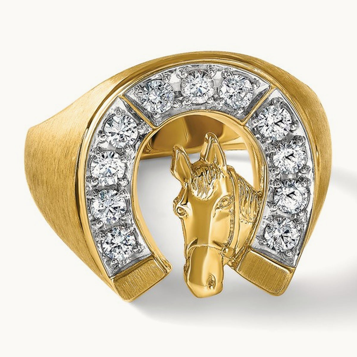 YG with Rh IBGoodman Men's Satin Horseshoe Diamond Complete Ring, 14K