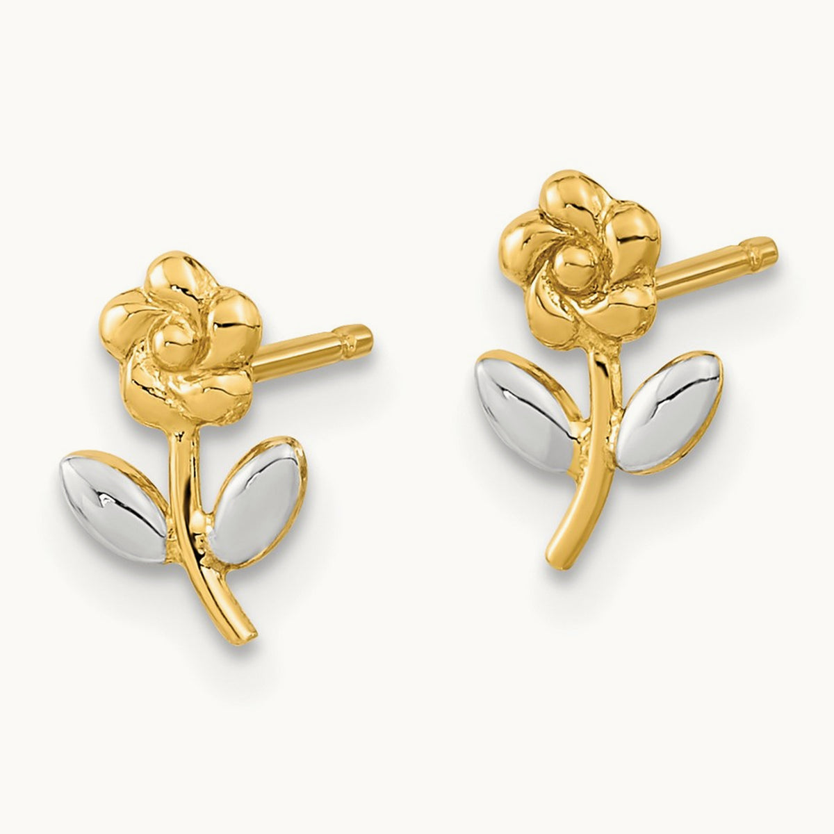 Flower Post Earrings, 14K with Rhodium