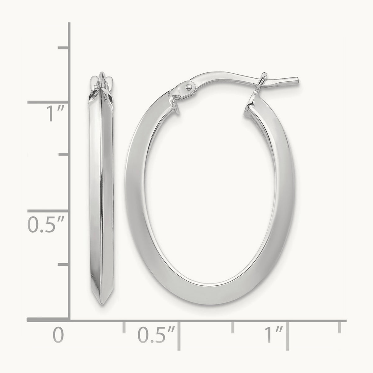 Polished Knife Edge Oval Hoop Earrings — 14K White Gold