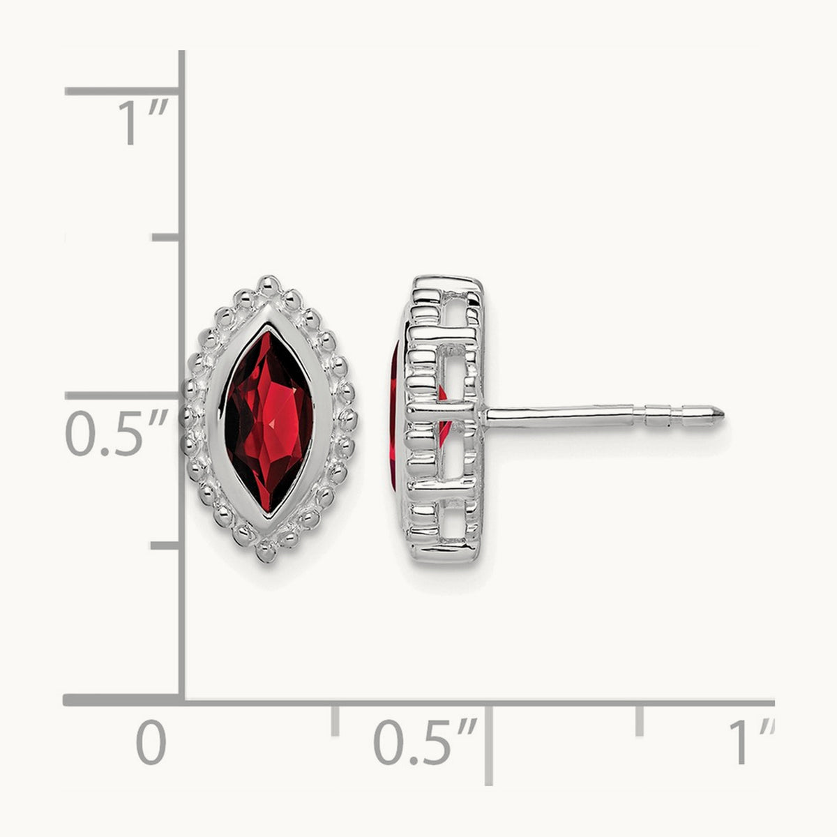 Marquise Garnet Post Earrings — 14K White Gold