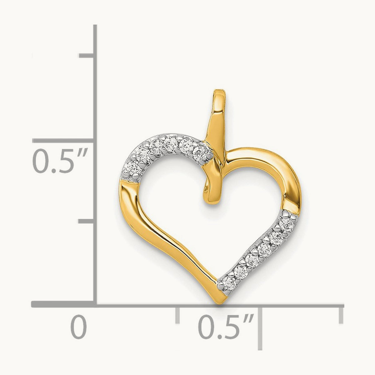 Diamond Heart Pendant — 14K Yellow Gold, 15mm
