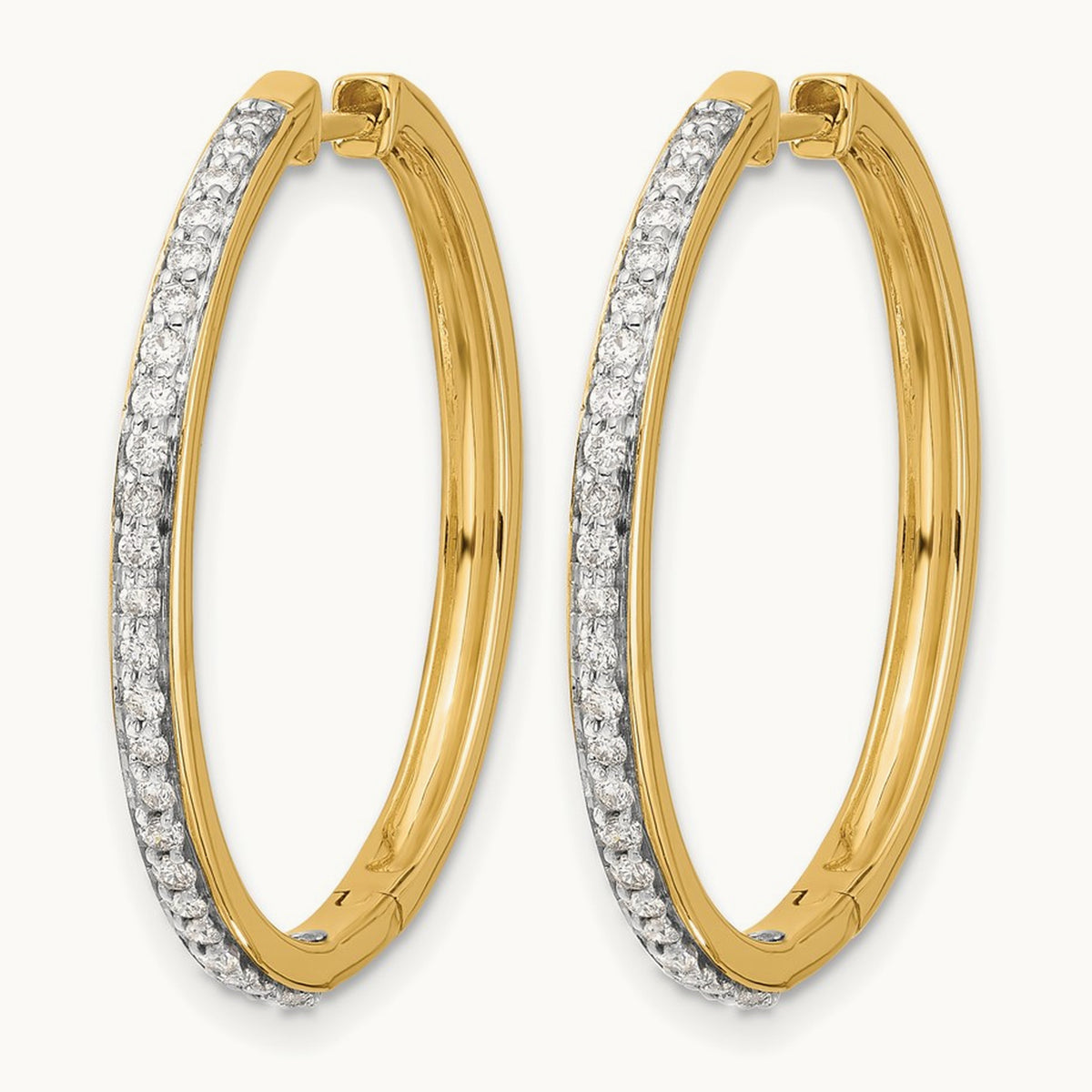 Diamond Hinged Hoop Earrings — 14K Yellow Gold, 30mm, 0.75 ct
