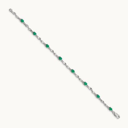 Diamond and Emerald Bracelet, 14K White Gold
