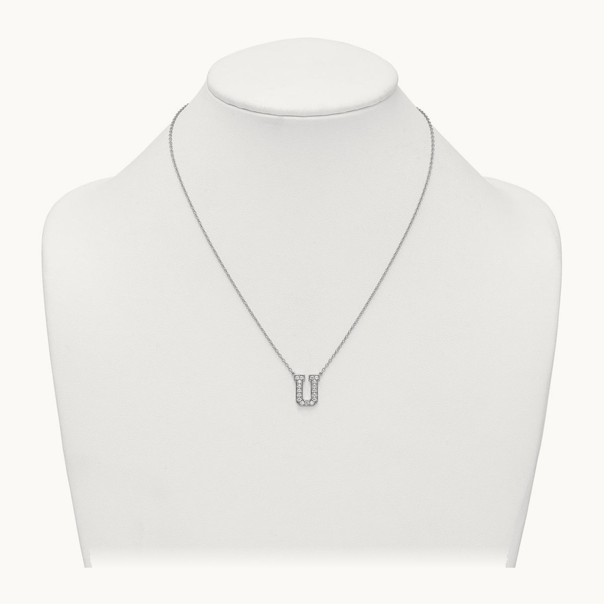 Initial Necklace — 14K White Gold, U, 3/8 ct